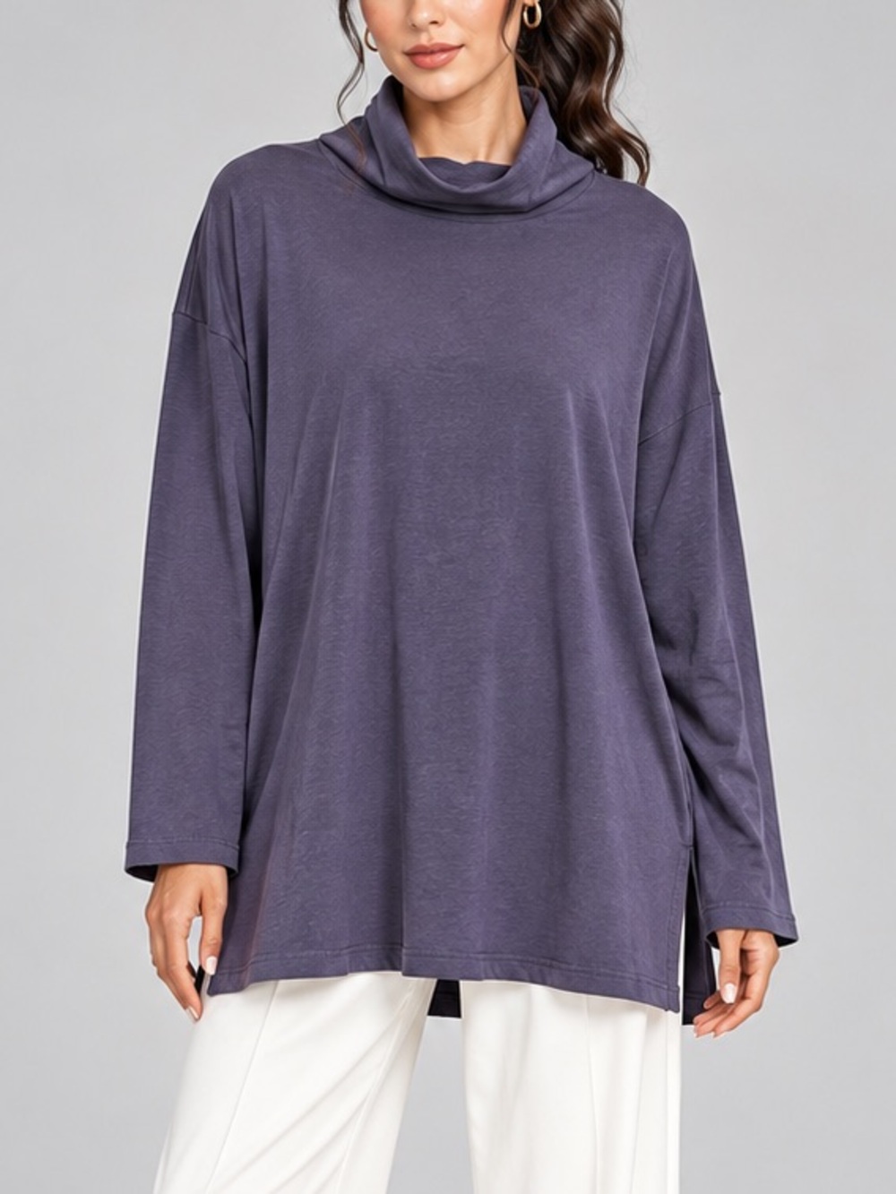 🆕🫐Eileen Fisher 2X Purple Tencel Organic Cotton Cowl Neck Oversized Tunic Top